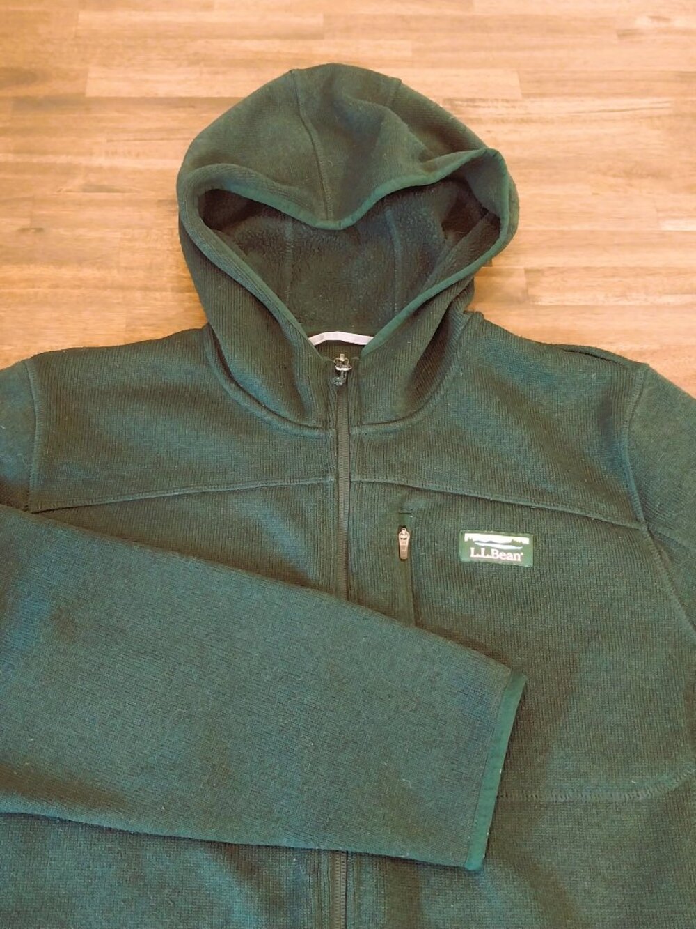 LL Bean Hoodie Mens Large Green Full Zip Slightly Fitted Pockets Fleece Lined